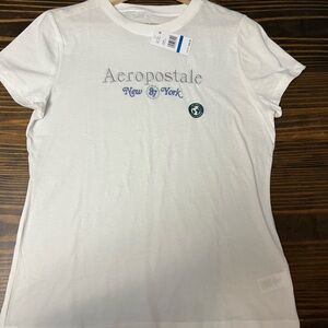 Aeropostale White and Blue Classic Crew Graphic Tee